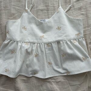White Spaghetti Strap Top with Bow Embroidery